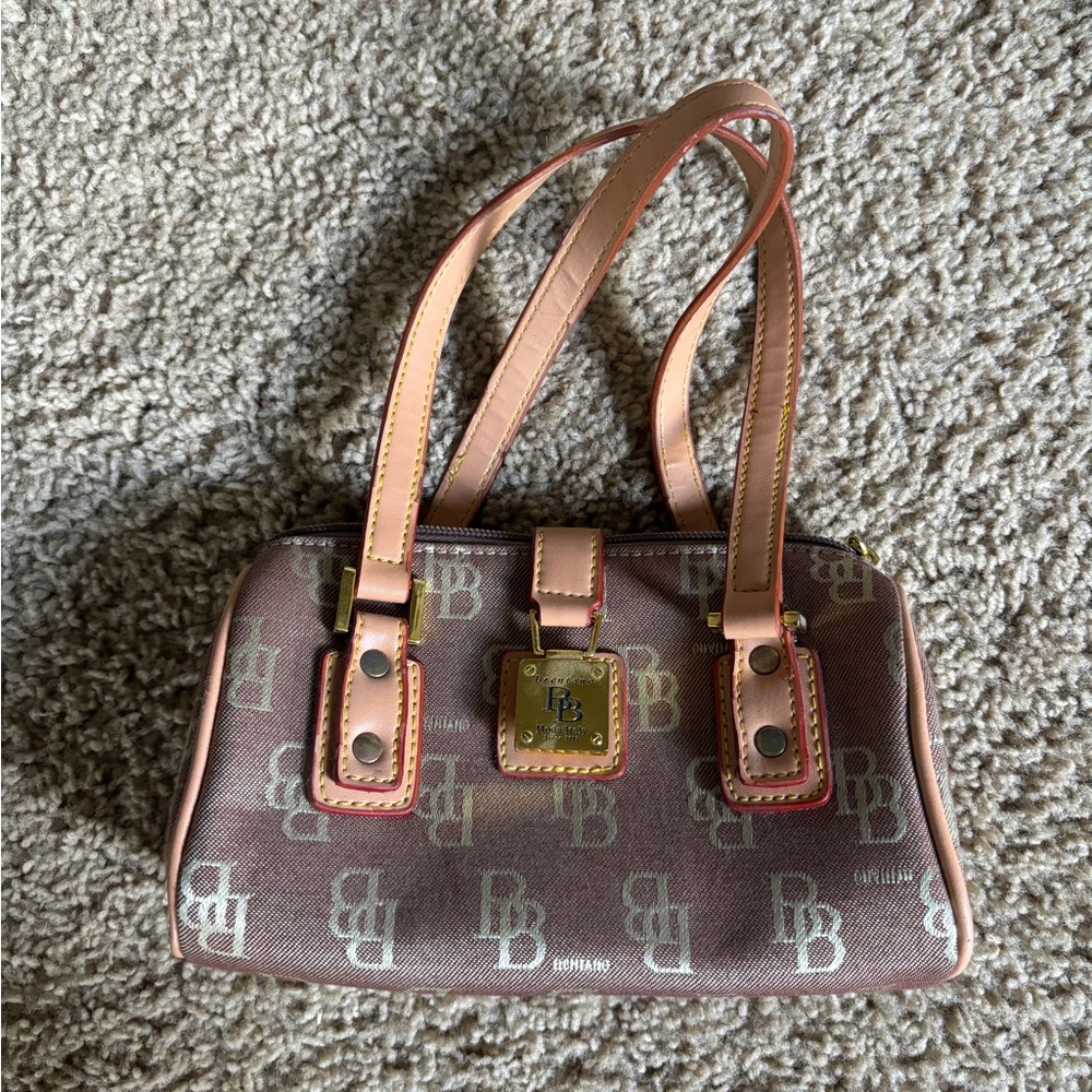 Dooney & Bourke Pink and Brown Shoulder Bag with Leather Trim